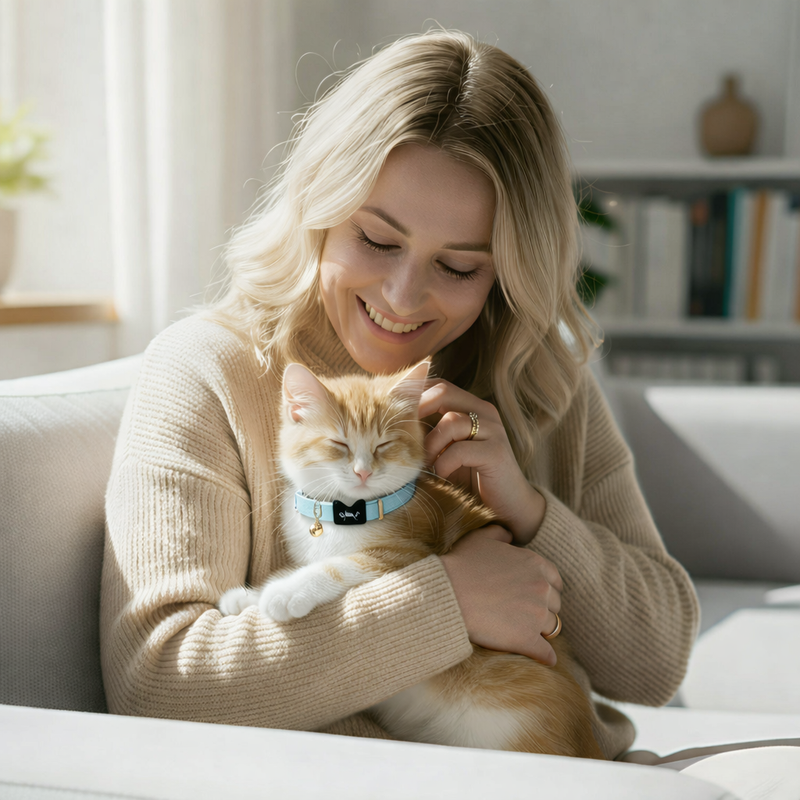 Anypet Stylish Light Blue Cat Collar – Small Size with Safety Buckle, Bell & Durable Strap
