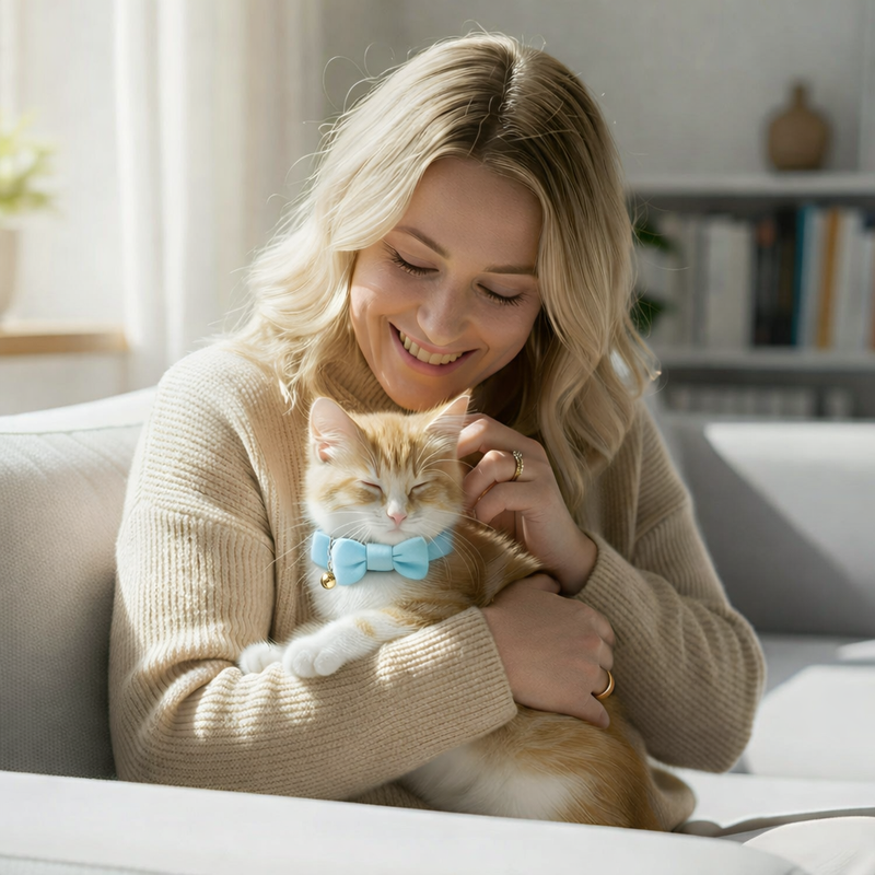 Anypet Stylish Sky Blue Bow Cat Collar – Small Size with Safety Buckle, Bell & Durable Strap