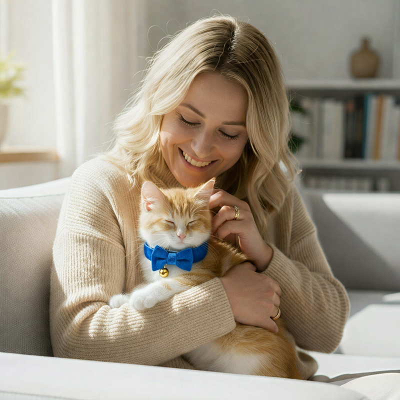 Anypet Stylish Blue Bow Cat Collar – Large Size with Safety Buckle, Bell & Durable Strap