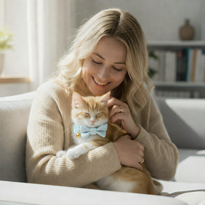 Anypet Stylish Iced Blue Bow Cat Collar – Small Size with Safety Buckle, Bell & Durable Strap