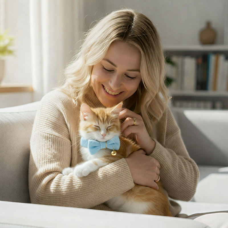 Anypet Stylish Aqua Blue Bow Cat Collar – Small Size with Safety Buckle, Bell & Durable Strap