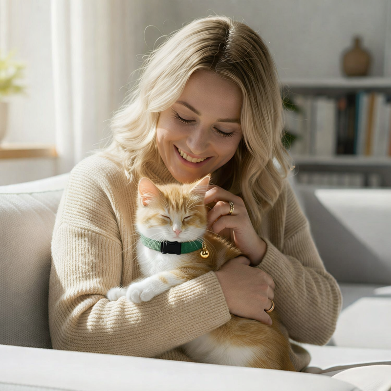 Anypet Stylish Hunter Green Cat Collar – Small Size with Safety Buckle, Bell & Durable Strap