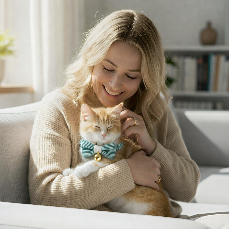 Anypet Stylish Hunter Green Bow Cat Collar – Large Size with Safety Buckle, Bell & Durable Strap