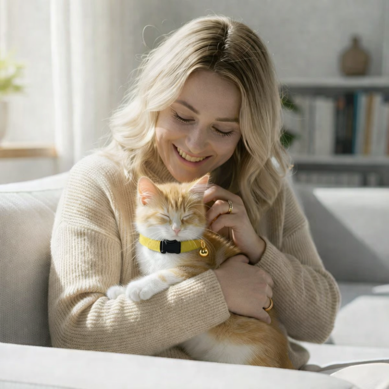 Anypet Stylish Mustard Yellow Cat Collar – Large Size with Safety Buckle, Bell & Durable Strap