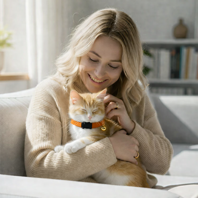 Anypet Stylish Sunset Orange Cat Collar – Large Size with Safety Buckle, Bell & Durable Strap