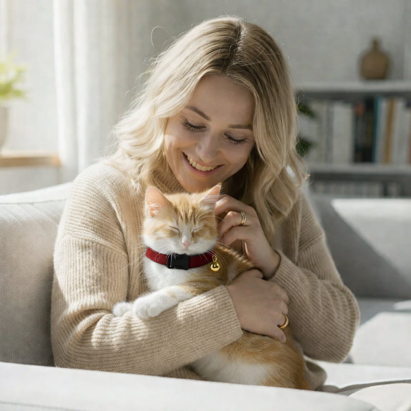 Anypet Stylish Burgandy Cat Collar – Large Size with Safety Buckle, Bell & Durable Strap