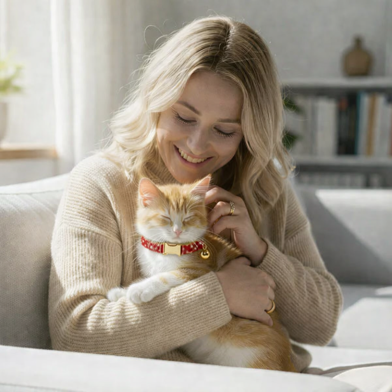 Anypet Stylish Dotted Red Cat Collar – Large Size with Safety Buckle, Bell & Durable Strap