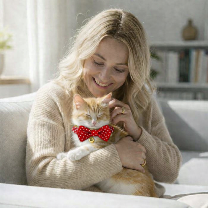 Anypet Stylish Dotted Red Bow Cat Collar – Small Size with Safety Buckle, Bell & Durable Strap