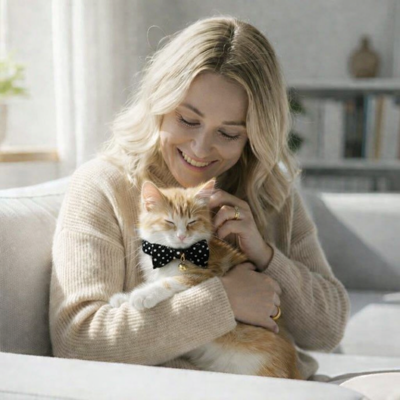 Anypet Stylish Dotted Black Bow Cat Collar – Small Size with Safety Buckle, Bell & Durable Strap