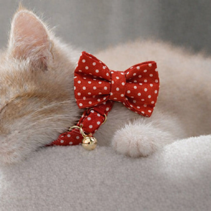 Anypet Stylish Dotted Red Bow Cat Collar – Large Size with Safety Buckle, Bell & Durable Strap