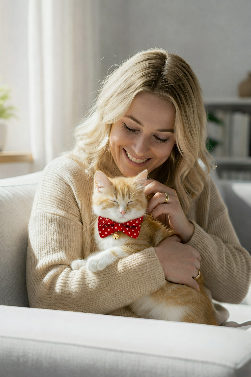 Anypet Stylish Dotted Red Bow Cat Collar – Large Size with Safety Buckle, Bell & Durable Strap
