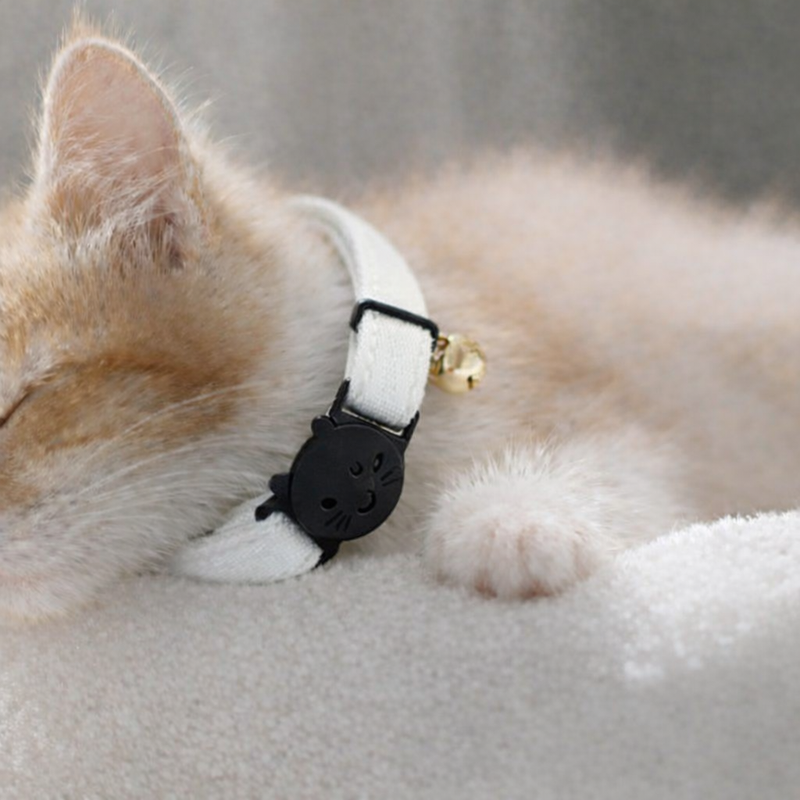Anypet Stylish Pure White Cat Collar – Large Size with Safety Buckle, Bell & Durable Strap