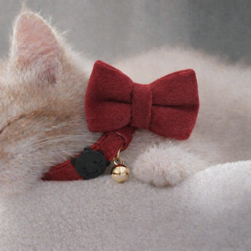 Anypet Stylish Burgandy Bow Cat Collar – Large Size with Safety Buckle, Bell & Durable Strap