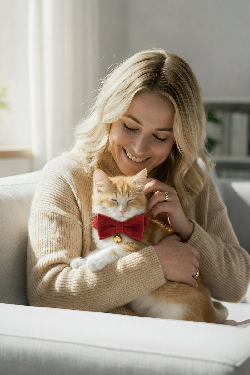 Anypet Stylish Burgandy Bow Cat Collar – Large Size with Safety Buckle, Bell & Durable Strap