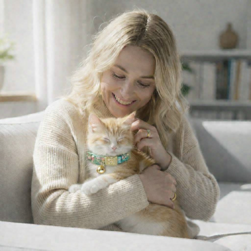 Anypet Stylish Floral Light Blue Cat Collar – Small Size with Safety Buckle, Bell & Durable Strap