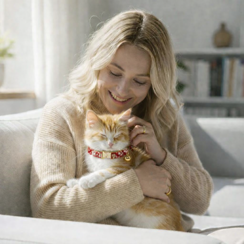 Anypet Stylish Floral Red Cat Collar – Large Size with Safety Buckle, Bell & Durable Strap