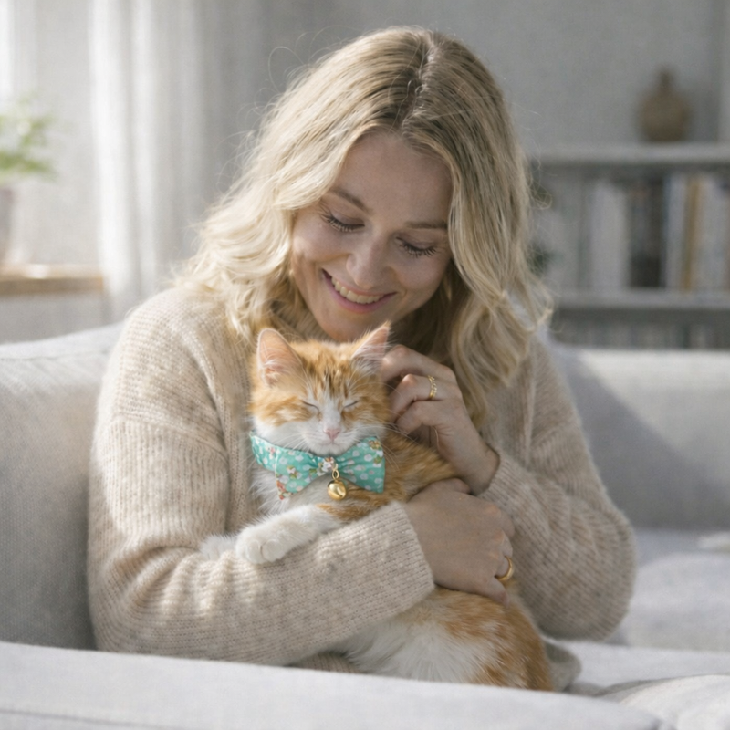 Anypet Stylish Floral Green Bow Cat Collar – Small Size with Safety Buckle, Bell & Durable Strap