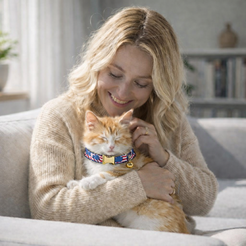Anypet Stylish Red Blue Cat Collar – Large Size with Safety Buckle, Bell & Durable Strap