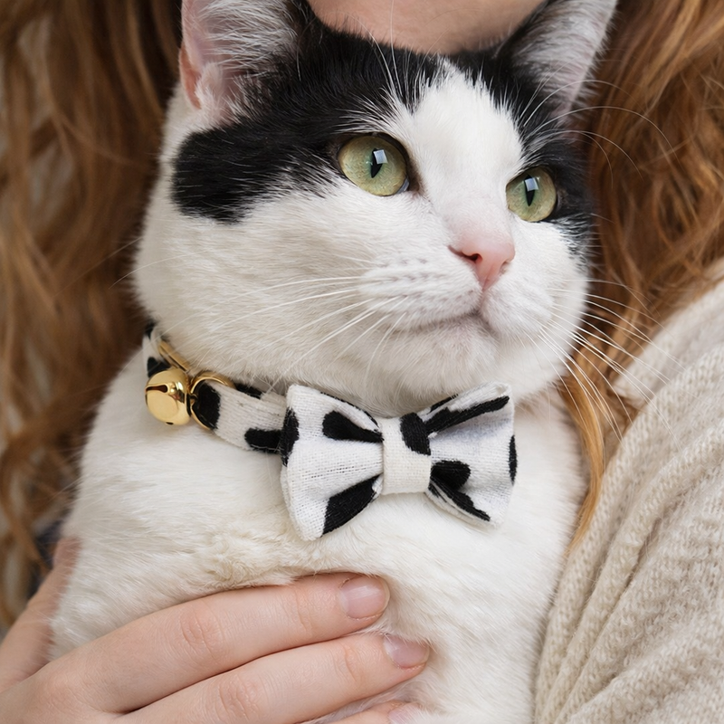 Anypet Stylish Cow Print Cat Collar – Large Size with Safety Buckle, Bell & Durable Strap