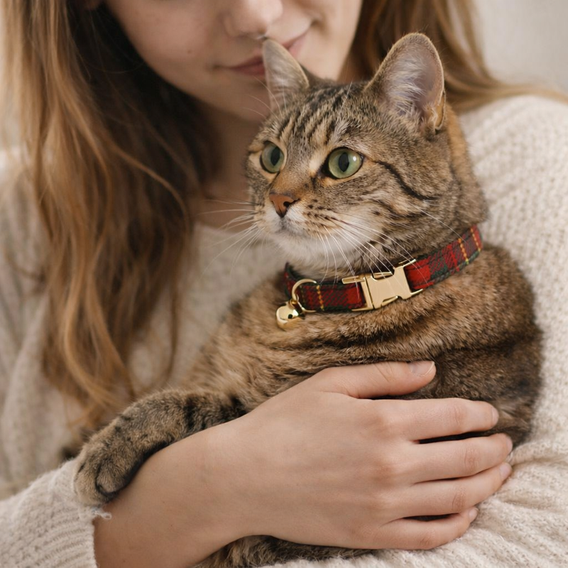 Anypet Stylish Checked Black Cat Collar – Large Size with Safety Buckle, Bell & Durable Strap