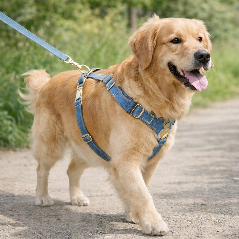 Anypet Heavy Duty Dog Leash – Lou Denim Spiral Metal Harness Lead for Training & Walking