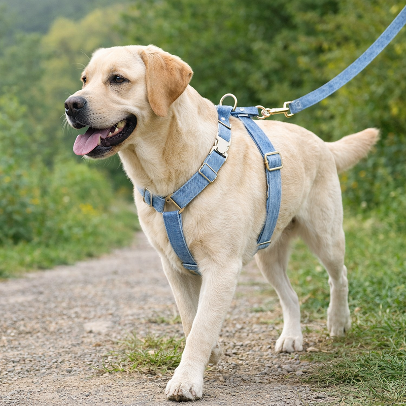 Anypet Heavy Duty Dog Leash – Blue Denim Spiral Metal Harness Lead for Training & Walking