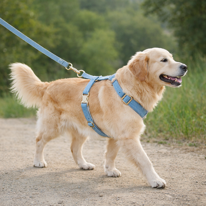 Anypet Heavy Duty Dog Leash – Blue Denim Spiral Metal Harness Lead for Training & Walking