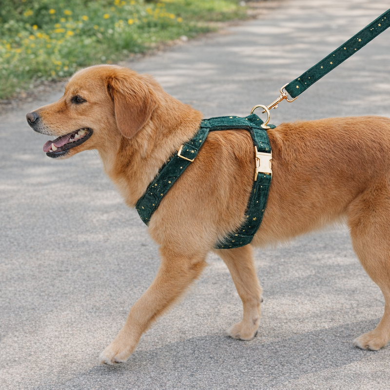 Anypet Heavy Duty Dog Leash – Green Shiny Star Spiral Metal Harness Lead for Training & Walking