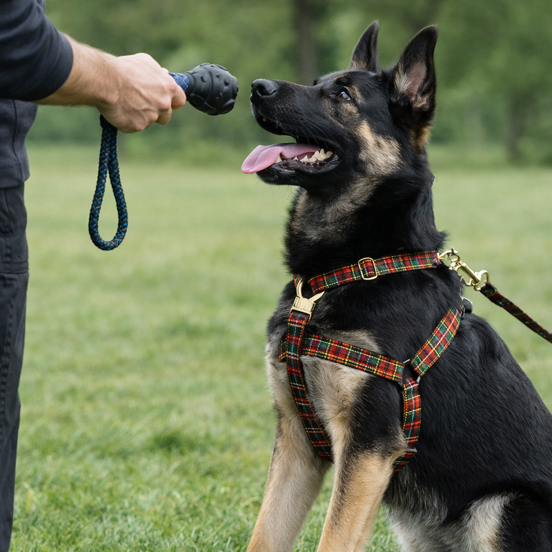 Anypet Heavy Duty Dog Leash – Red Green Plaid Spiral Metal Harness Lead for Training & Walking