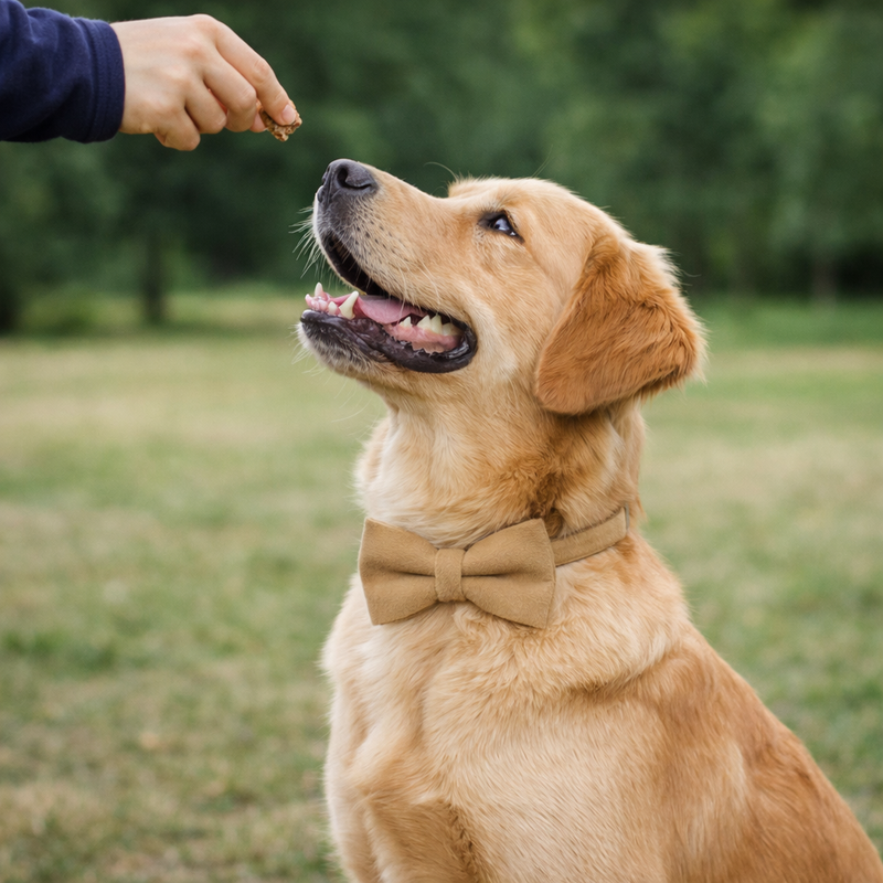 Anypet Velvet Dog Bow Collar – Beige Stylish Pet Accessory