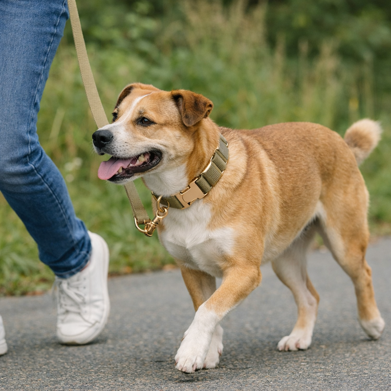 Anypet Dog Collar and Leash – Beige Harness Lead for Training & Walking