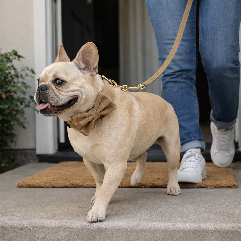 Anypet Bow Collar Leash Set Beige – Stylish Pet Accessory