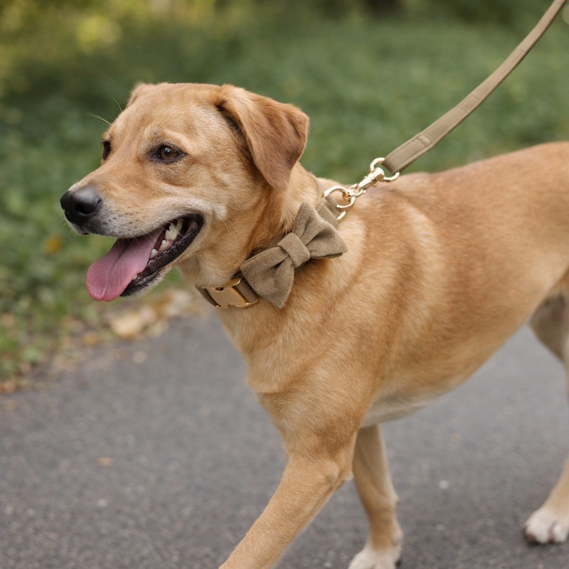 Anypet Bow Collar Leash Set Beige – Stylish Pet Accessory