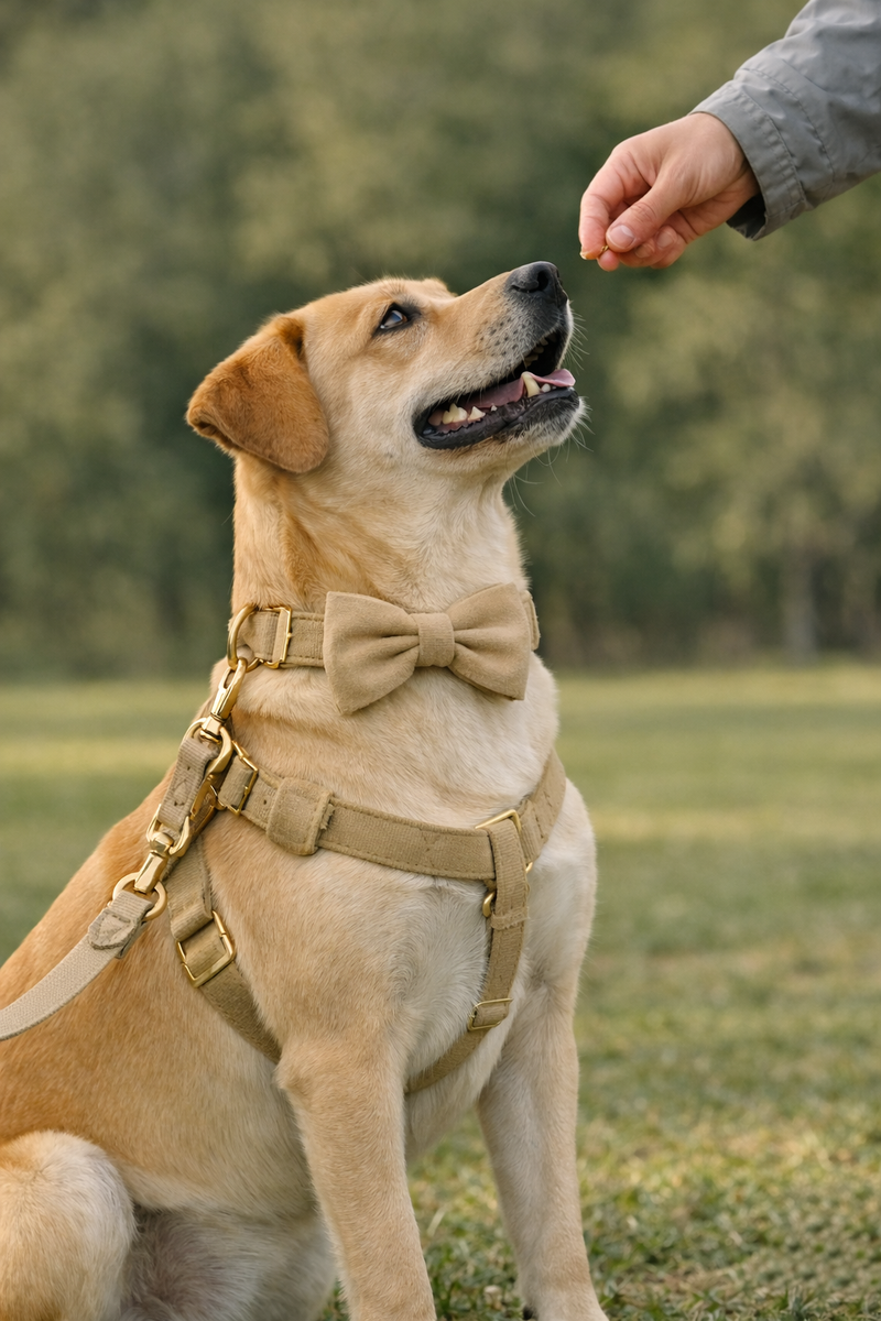 Anypet Custom Velvet Dog Collar Leash Set – Khaki Stylish Pet Accessory