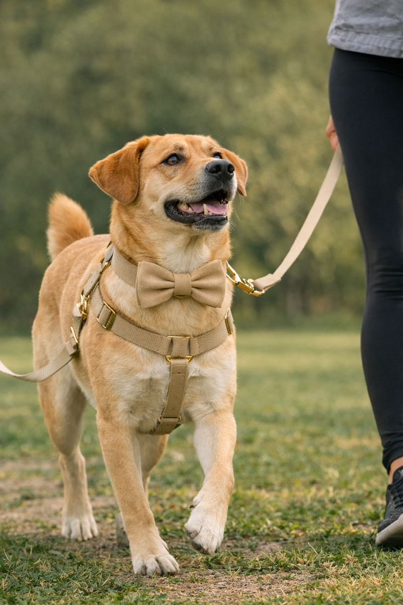 Anypet Custom Velvet Dog Collar Leash Set – Khaki Stylish Pet Accessory
