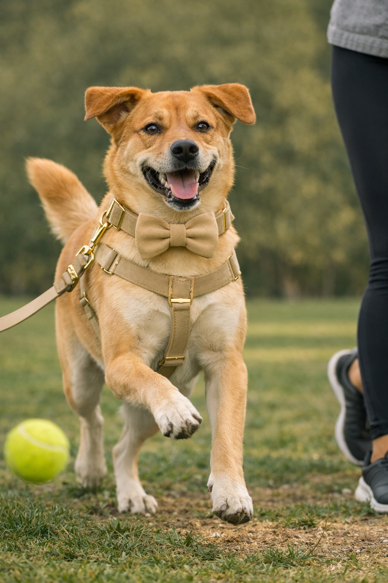 Anypet Custom Velvet Dog Collar Leash Set – Khaki Stylish Pet Accessory