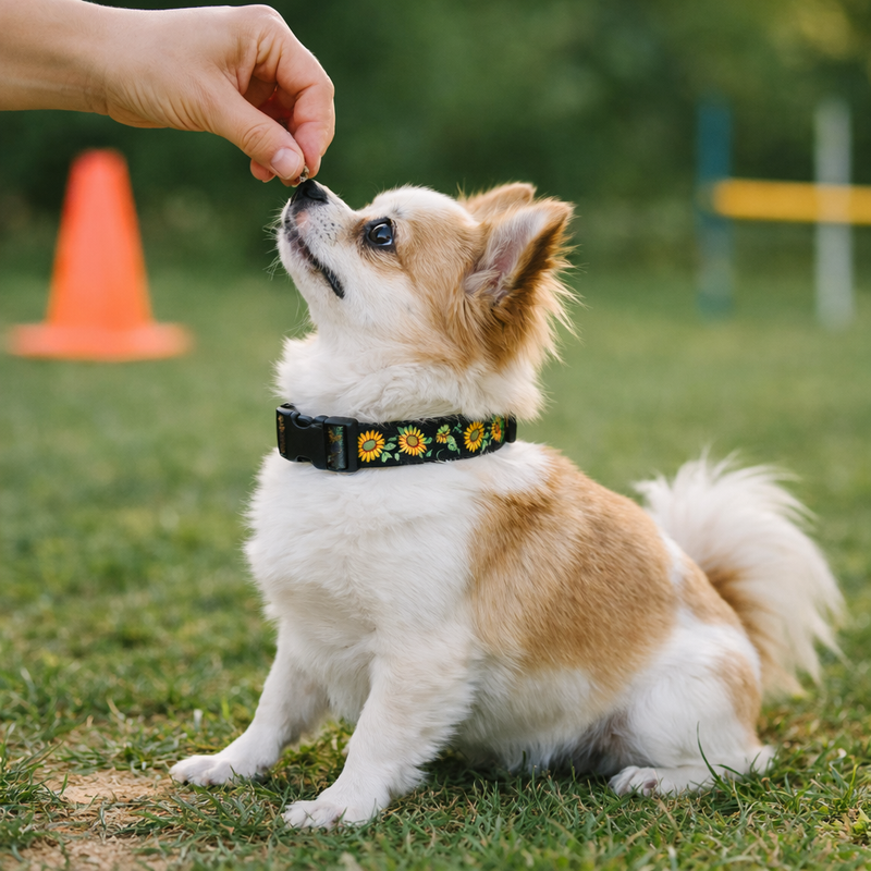 Anypet Velvet Black Sunflower Dog Collar– Stylish Pet Accessory