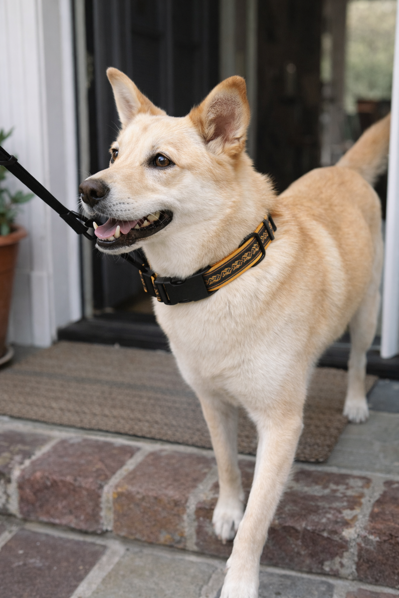 Anypet Velvet Brown Mustard Dog Collar– Stylish Pet Accessory