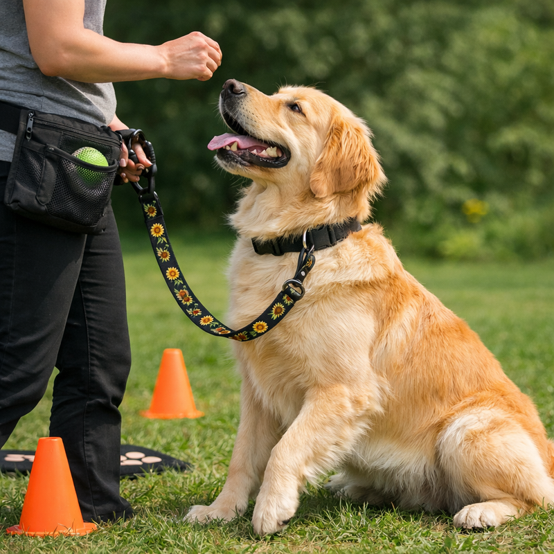Anypet Dog Leash – Black Sunflower Rope Harness Lead for Training & Walking