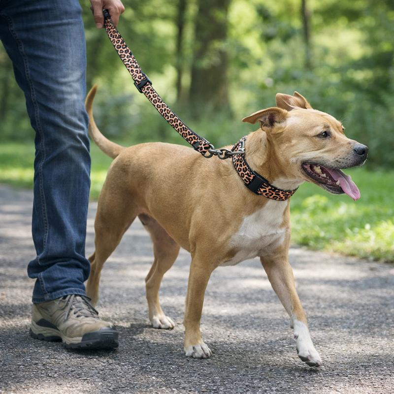 Anypet Brown Leopard Dog Collar and Leash Set Harness Lead for Training & Walking