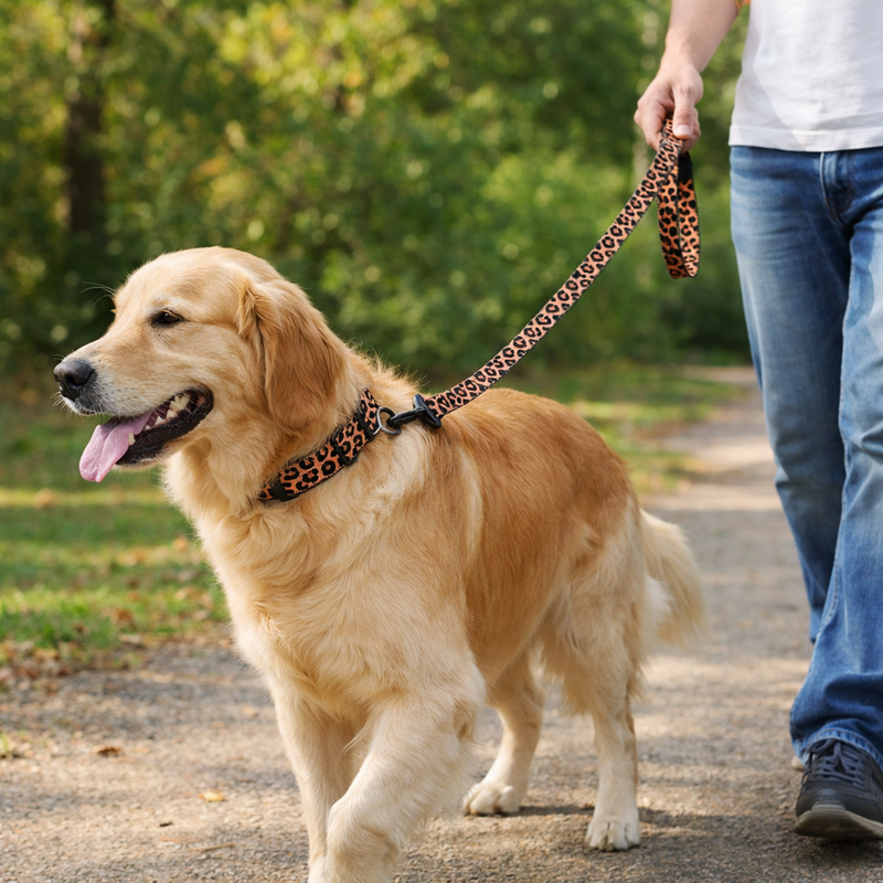 Anypet Brown Leopard Dog Collar and Leash Set Harness Lead for Training & Walking