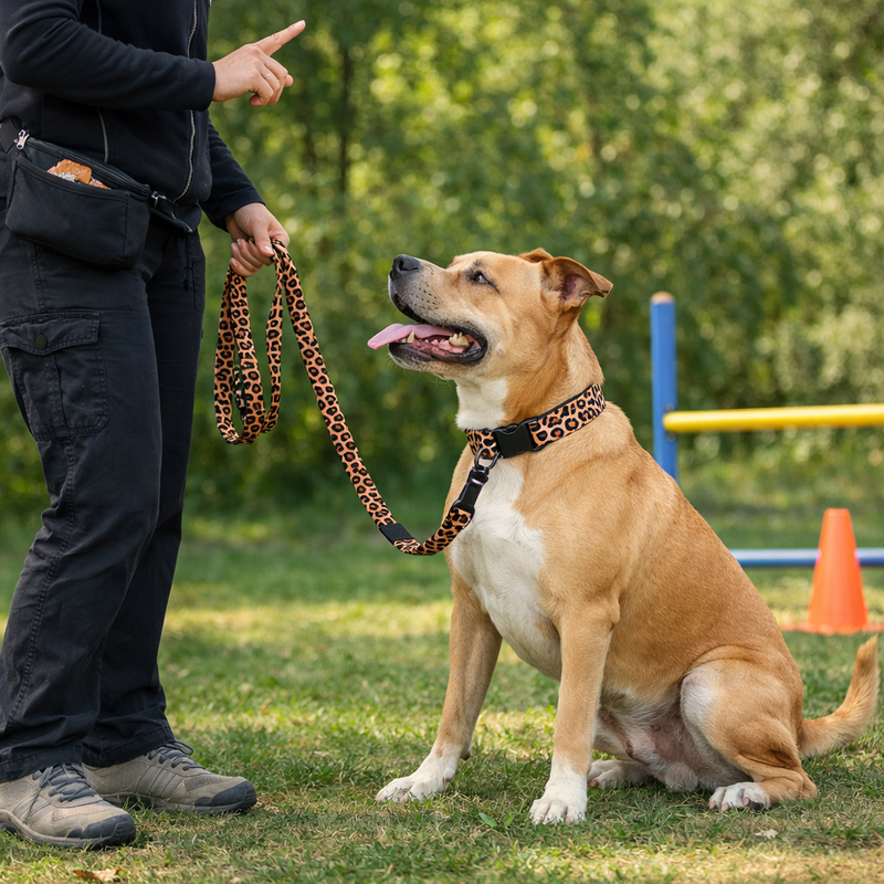 Anypet Brown Leopard Dog Collar and Leash Set Harness Lead for Training & Walking