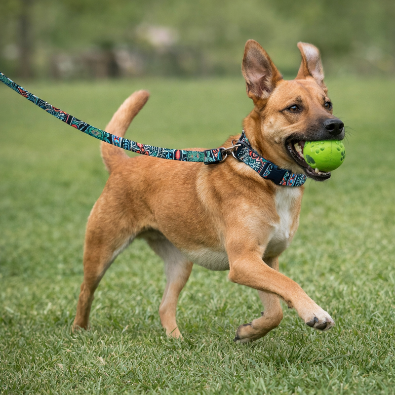 Anypet Green Aztec Dog Collar and Leash Set Harness Lead for Training & Walking
