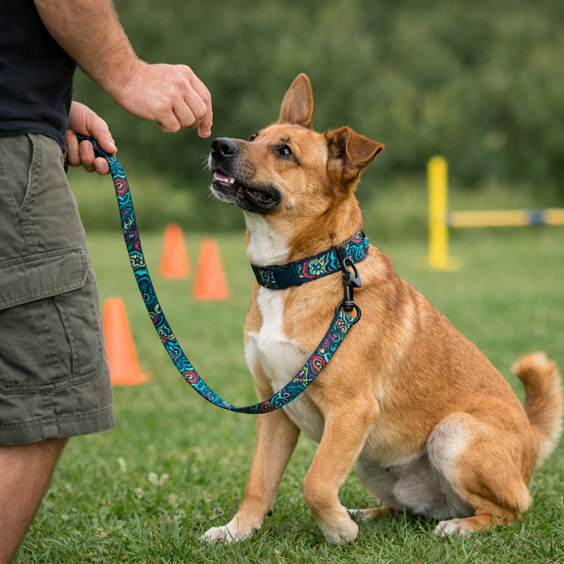 Anypet Green Aztec Dog Collar and Leash Set Harness Lead for Training & Walking