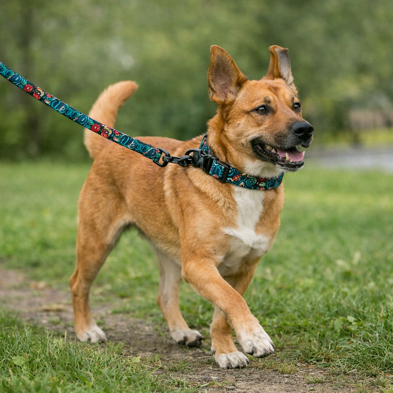 Anypet Green Aztec Dog Collar and Leash Set Harness Lead for Training & Walking