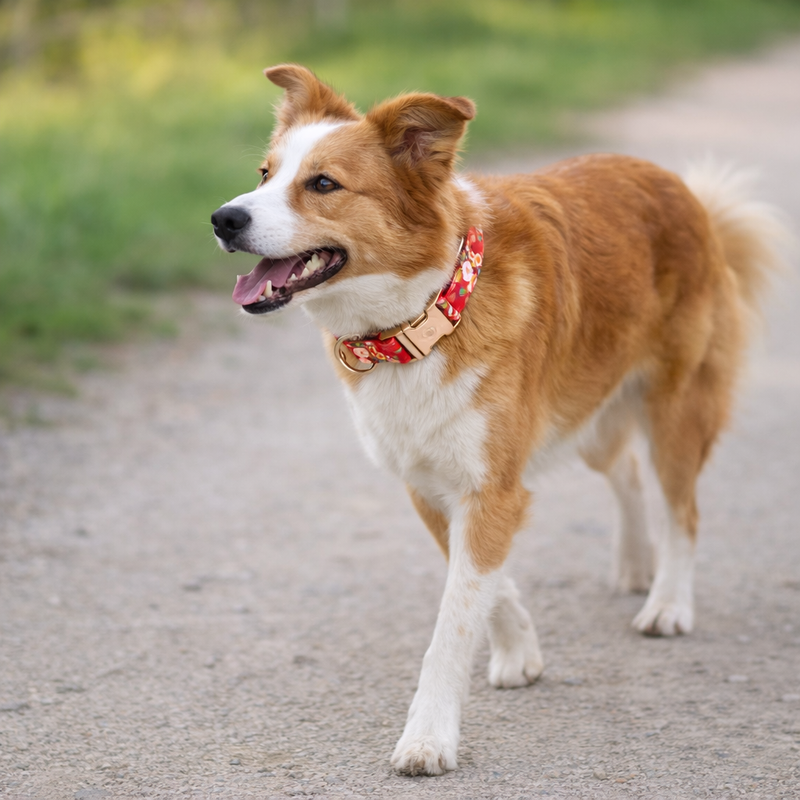 Anypet Red Floral Dog Collar - Stylish Comfortable Dog Accessory with Safety Buckle Durable Strap