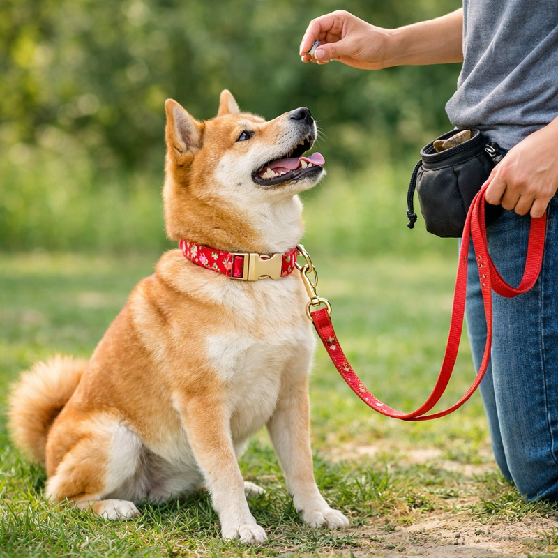 Anypet Red Floral Dog Collar - Stylish Comfortable Dog Accessory with Safety Buckle Durable Strap