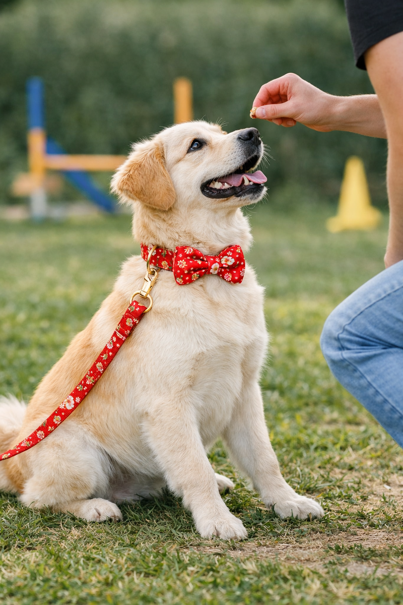 Anypet Red Floral Bow Dog Collar and Leash Set Harness Lead for Training & Walking