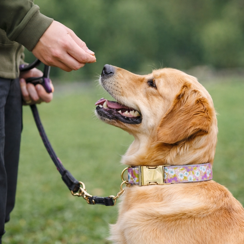 Anypet Purple Floral Dog Collar - Stylish Comfortable Dog Accessory with Safety Buckle Durable Strap