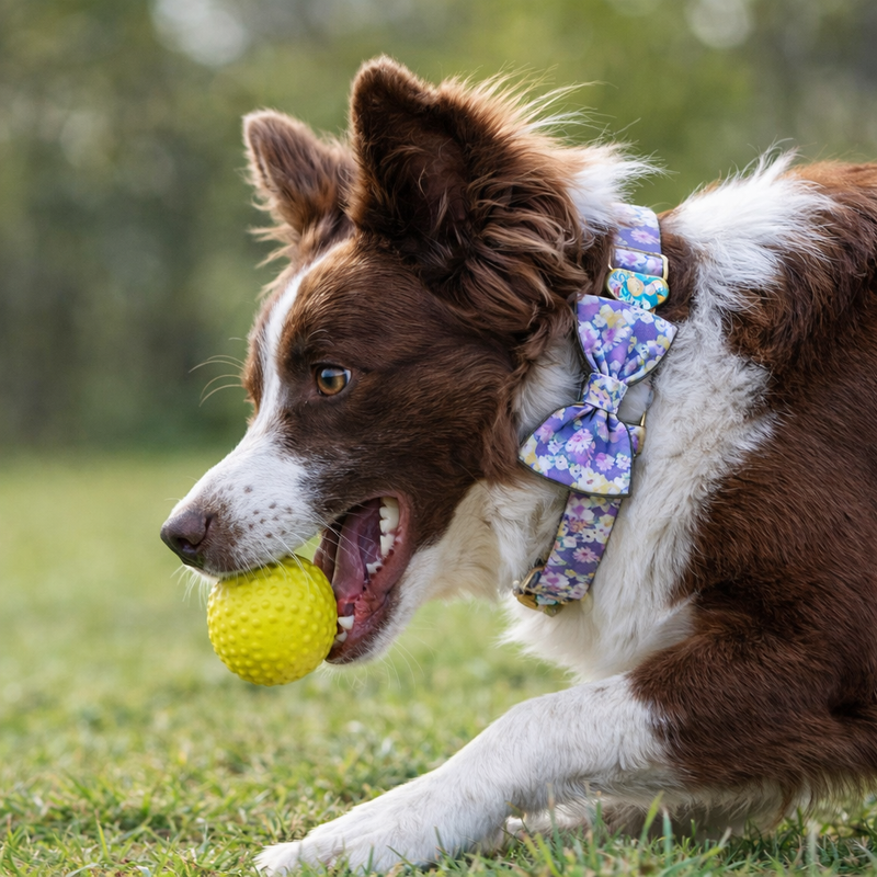 Anypet Purple Floral Bow Dog Collar and Leash Set Harness Lead for Training & Walking